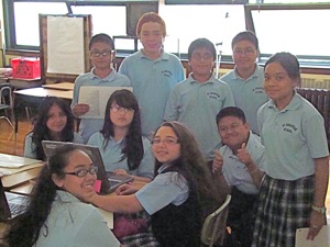 7th grade students working on group project woodside ny