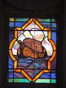 stained glass window of noah's ark